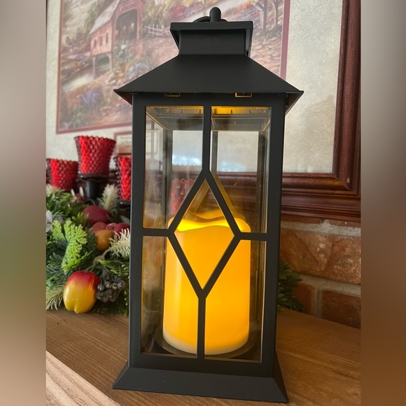 Black Lantern with LED Candle -
12 Inch, Waterproof, Battery
Operated, Realistic - Picture 6 of 6